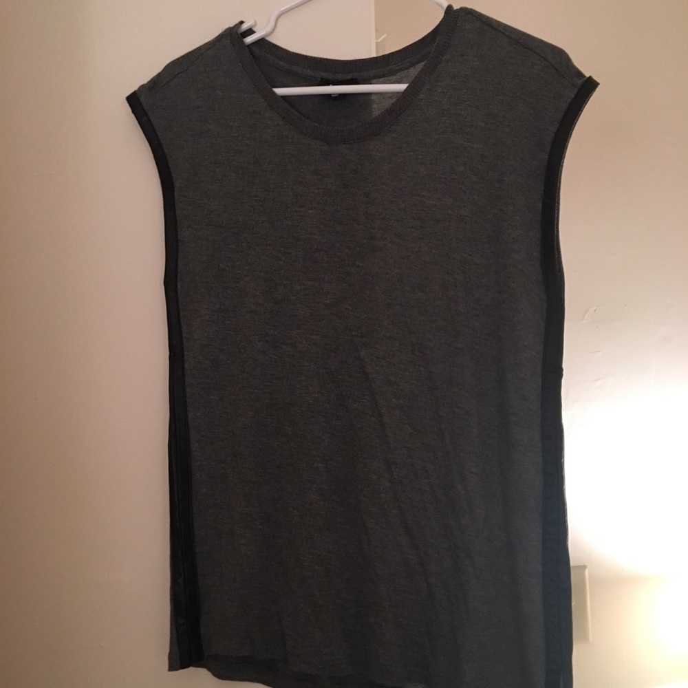 Grey Shirt with Black Leather